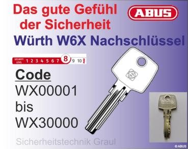 Nachschlüssel Würth  W6X, Code W00001 - W30000
