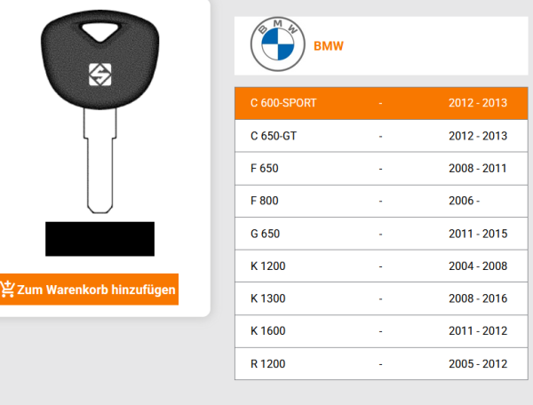 BMW Schlüsselrohling