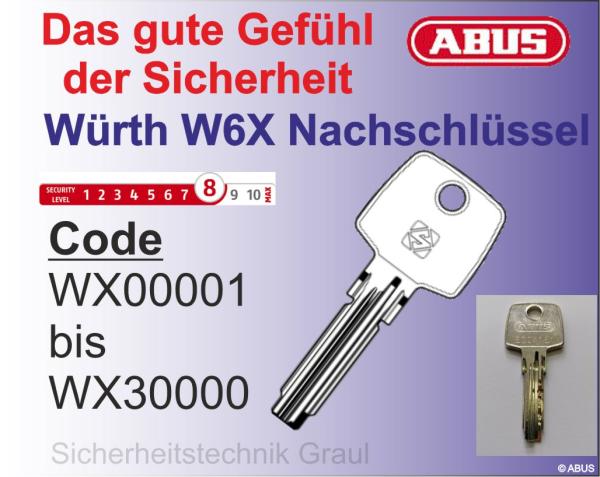 Nachschlüssel Würth  W6X, Code W00001 - W30000