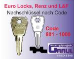 Nachschlüssel Euro Locks und L&F, LF-14D, Code 801 - 1000
