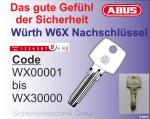 Nachschlüssel Würth  W6X, Code W00001 - W30000